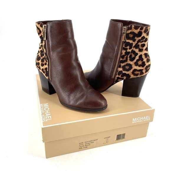 Michael Kors Silvy Calf Hair & Leather Ankle Booties in Mocha - Picture 1 of 8